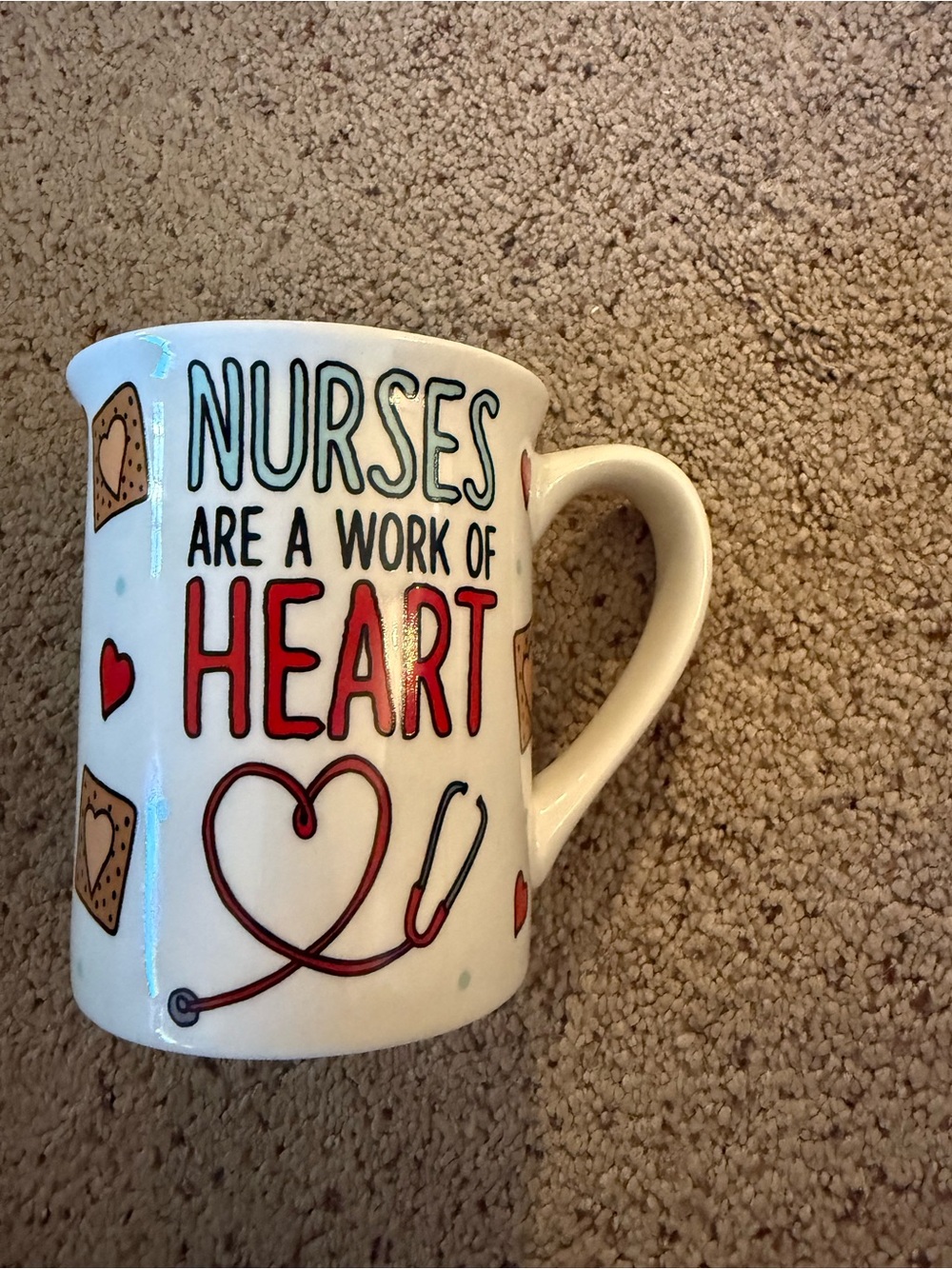 Nurses Are a Work of Heart Ceramic Mug - White with Red Accents
